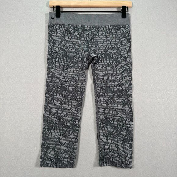 Fabletics Kate Hudson Leggings Womens Small Grey‎ Textured Floral Seamless Crop - Picture 2 of 9